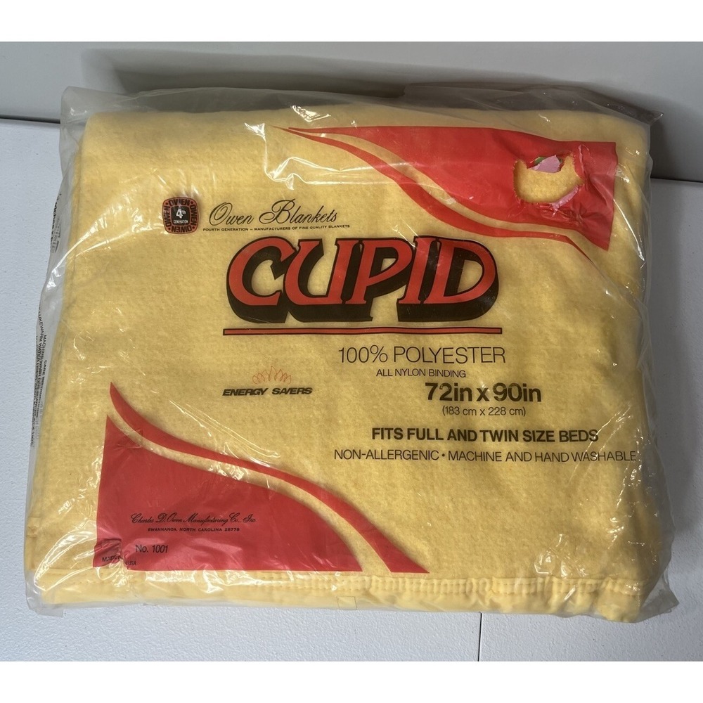 Vintage Cupid Yellow Blanket 72"x90" Full/Twin 100% Polyester‎ Non-Allergenic